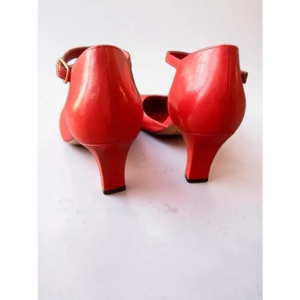 Antonio Melani Womens 7M Red Leather D'Orsay Ankle Strap Kitten Heels